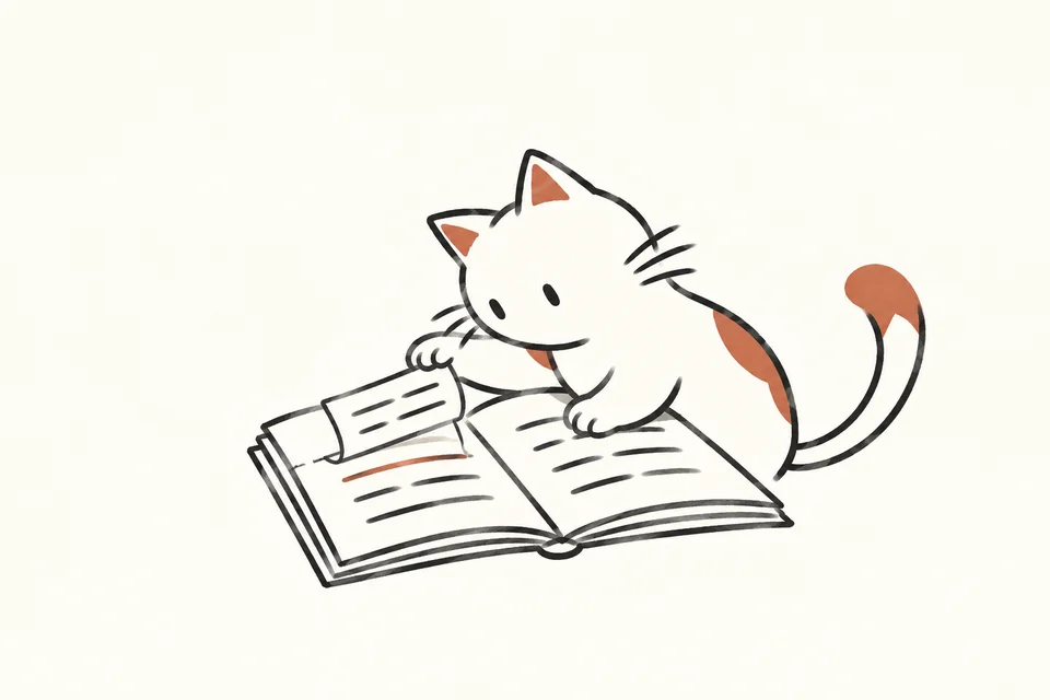 The arel cat lifting a pronunciation flap to read the line underneath in an open book