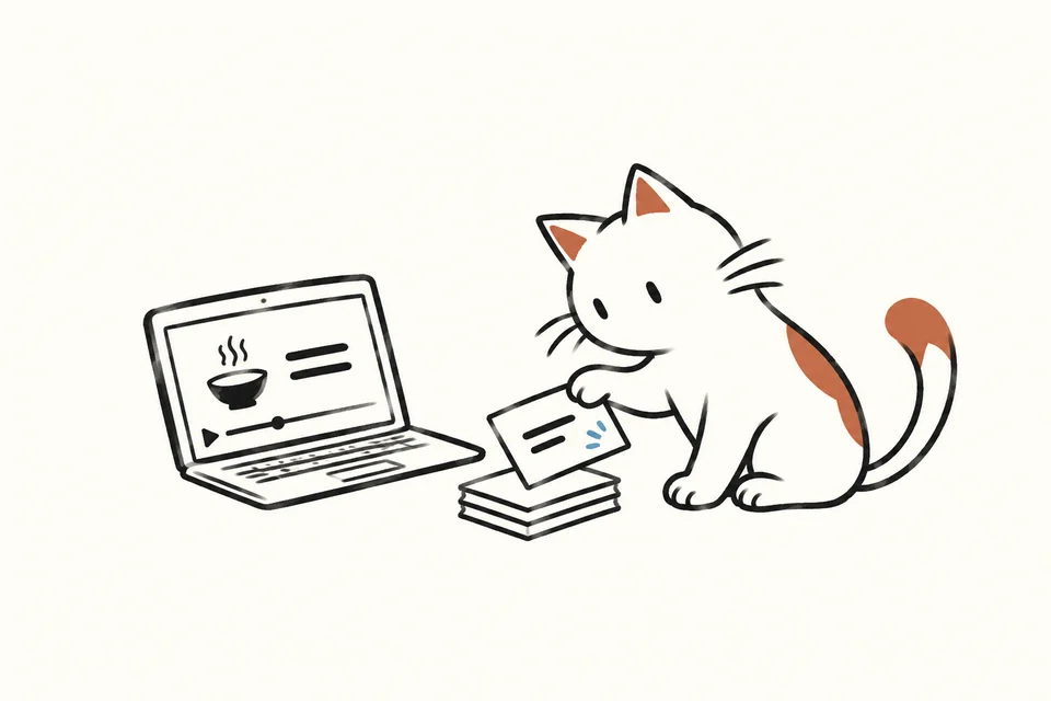 The arel cat saving a sentence from a video onto a small stack of review cards
